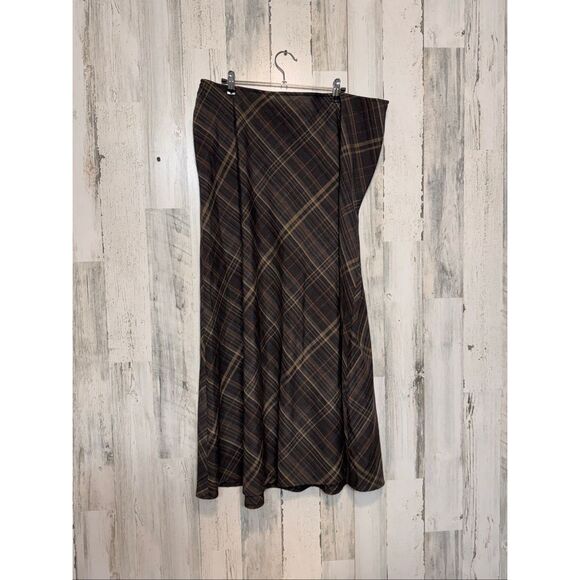 Ashley Stewart Plaid A-Line Midi Skirt Brown Gray Size 18 - Picture 1 of 7